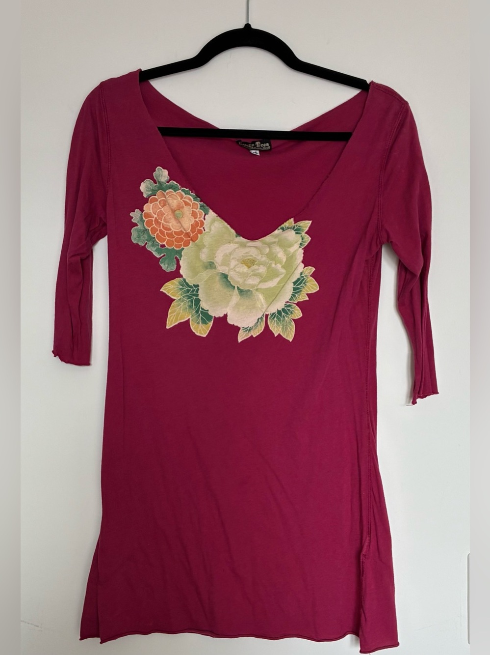 Vintage Lucky Brand Fuchsia Floral V-Neck Women’s Top